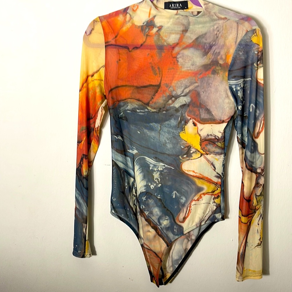 Akira brand abstract bodysuit  size M It is mesh see-through